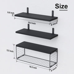 Wall Shelves Floating Mounted Wooden Storage Rack 4-Piece Set