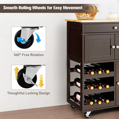 3-Tier Rolling Kitchen Trolley with Wine Rack