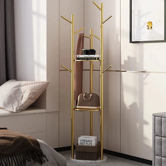 Heavy Duty Gold Metal Marble Coat Rack Stand