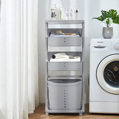 4-Tier Storage Rack Laundry Basket with Wheels - Luvasmr