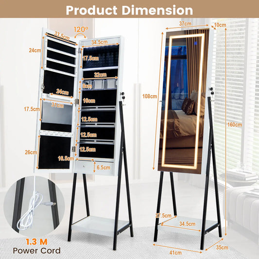LED Jewellery Mirror Cabinet with Lockable Armoire