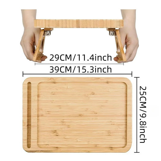 Bamboo Sofa Tray Table with Clip-On Side and Phone Holder