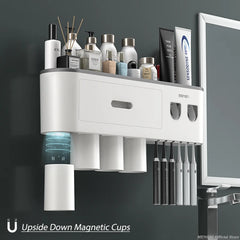 Magnetic Inverted Toothbrush Holder with Automatic Toothpaste Squeezer