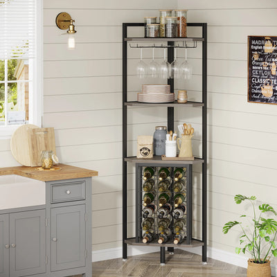 4-Tier Corner Wine Rack with Glass Holder and Storage Shelves - Luvasmr