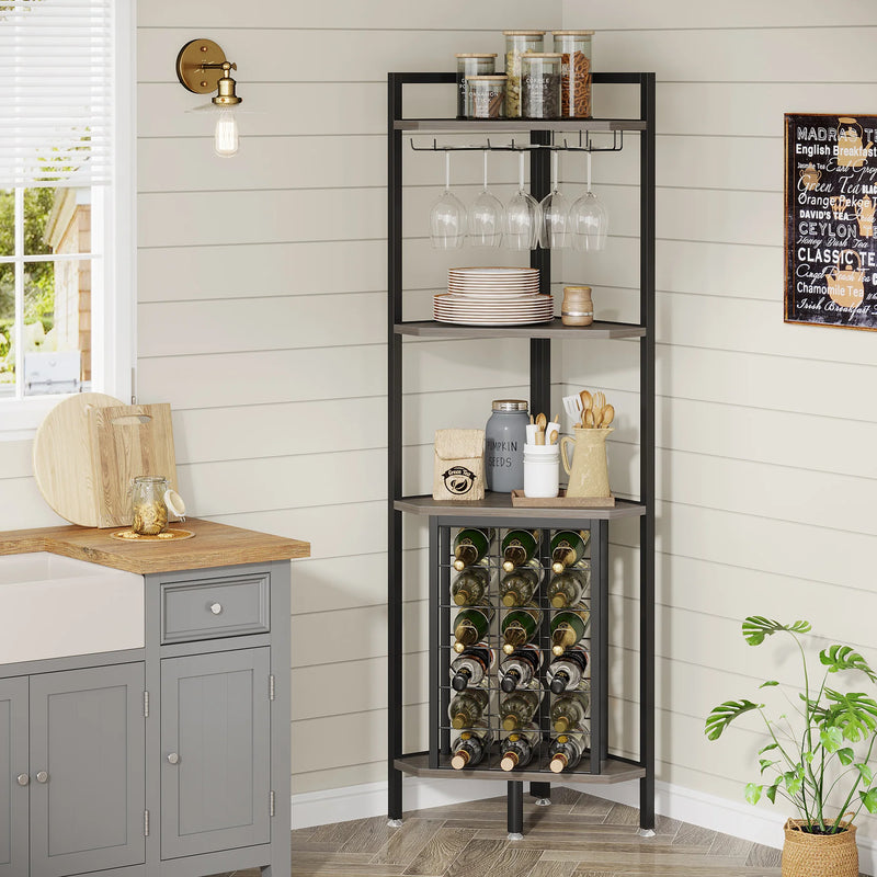 4-Tier Corner Wine Rack with Glass Holder and Storage Shelves - Luvasmr