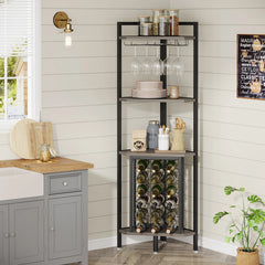 4-Tier Corner Wine Rack with Glass Holder and Storage Shelves