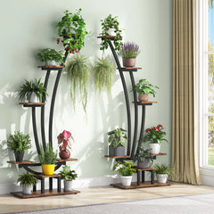 6-Tier Metal Plant Stand Pack of 2 with Hanging Hooks