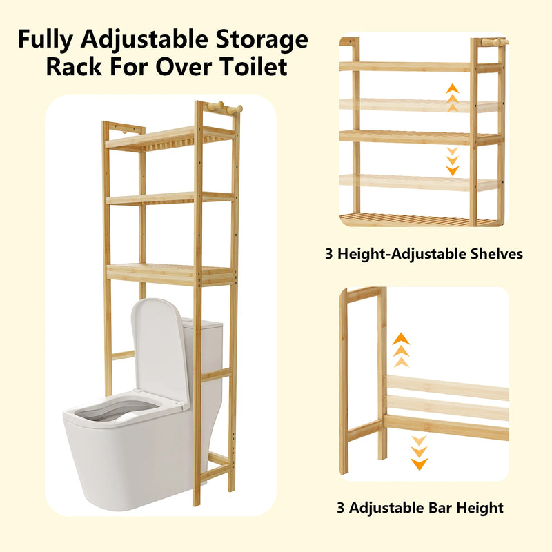 Bamboo Bathroom Finishing Rack with Adjustable Shelves - Luvasmr