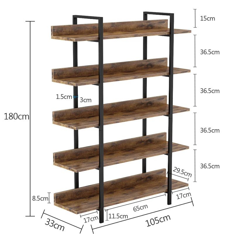 5-Tier Industrial Standing Bookshelf with Iron Pipe Frame - Luvasmr