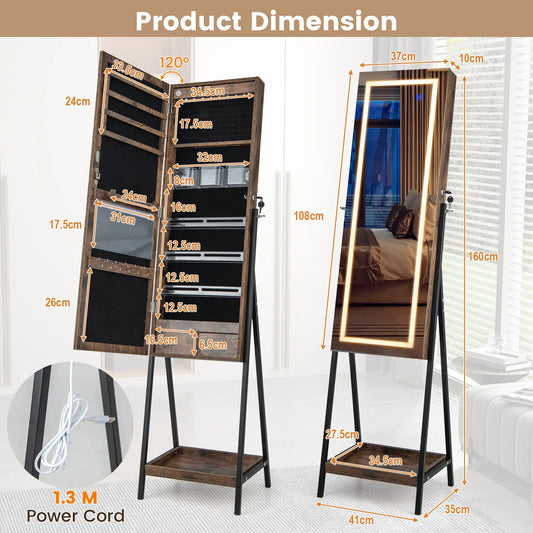 LED Jewellery Mirror Cabinet with Lockable Armoire