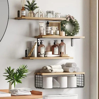 Wall Shelves Floating Mounted Wooden Storage Rack 4-Piece Set - Luvasmr