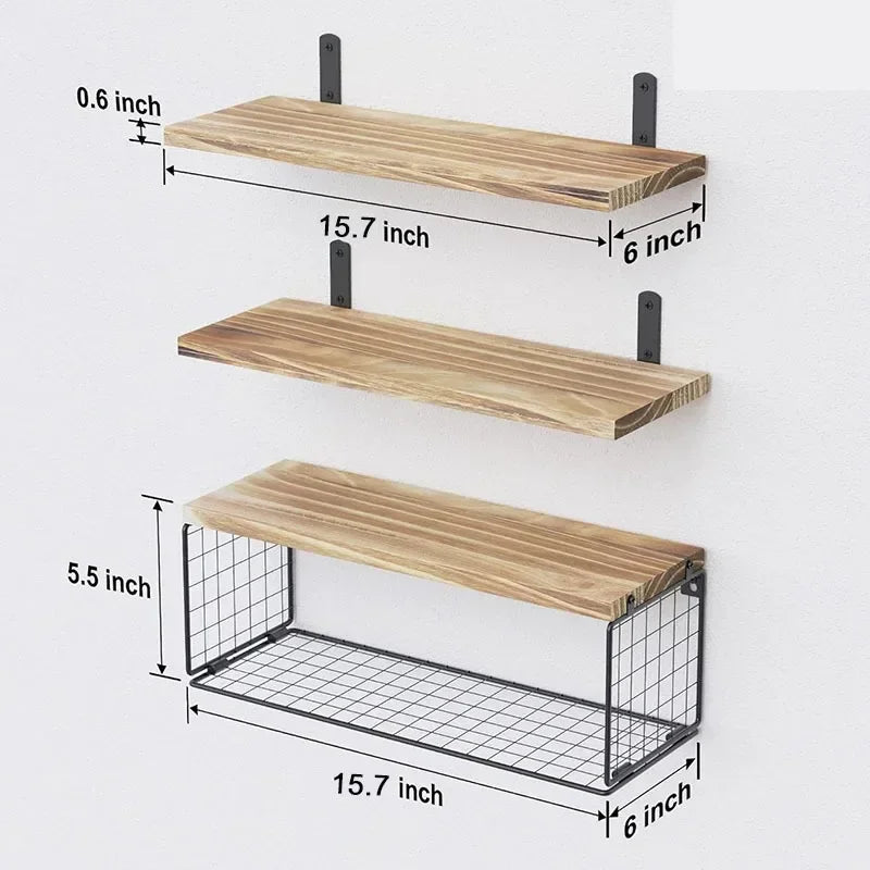 Wall Shelves Floating Mounted Wooden Storage Rack 4-Piece Set - Luvasmr