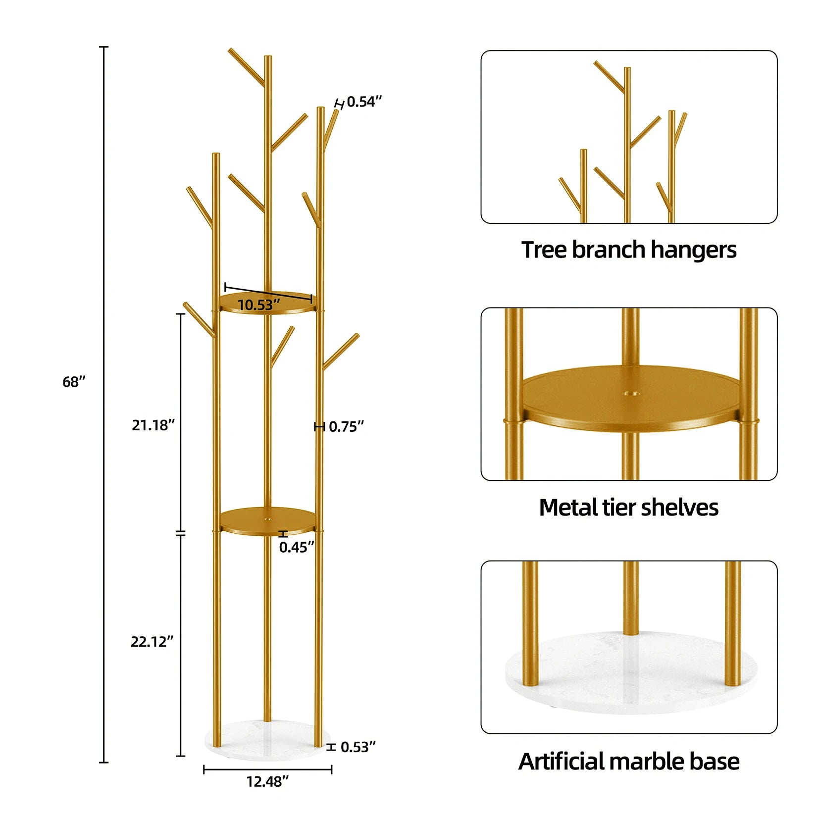 Heavy Duty Gold Metal Marble Coat Rack Stand - Luvasmr