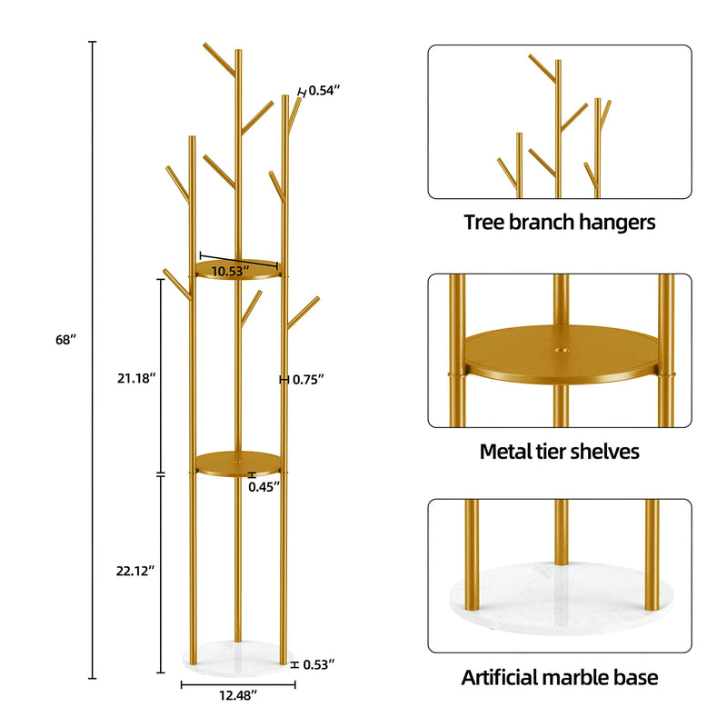 Heavy Duty Gold Metal Marble Coat Rack Stand - Luvasmr