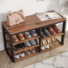 Industrial Coat Rack and Shoe Bench Set with 3 Storage Cubbies