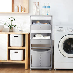 4-Tier Storage Rack Laundry Basket with Wheels