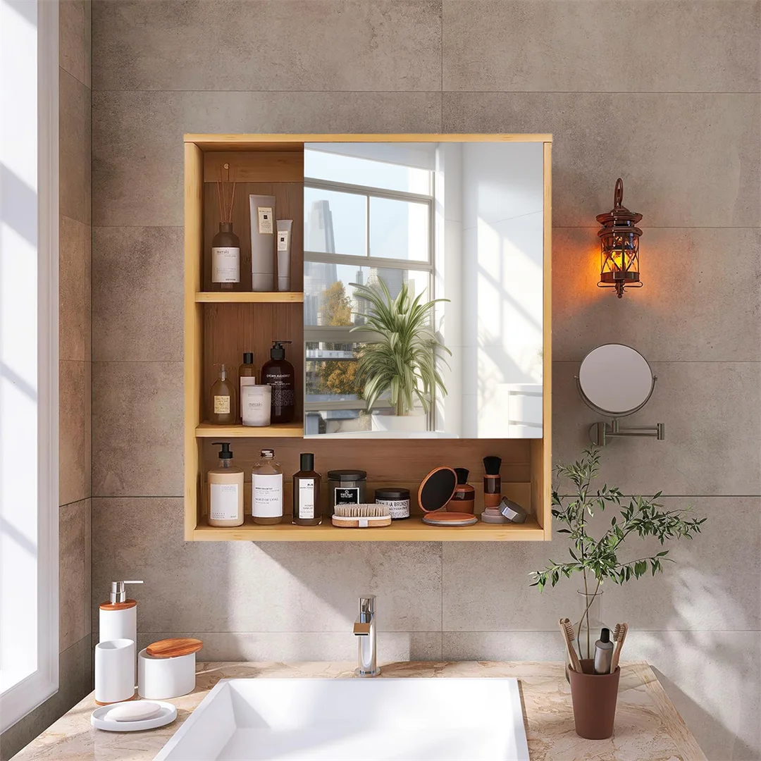 Wall Mounted Bamboo Bathroom Vanity Mirror Cabinet - Luvasmr