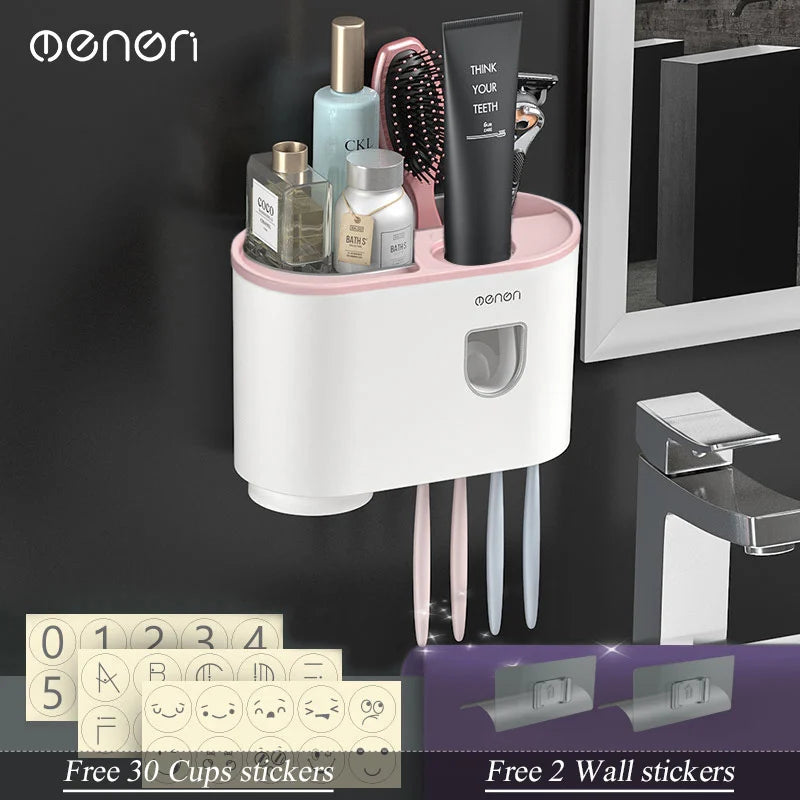 Magnetic Inverted Toothbrush Holder with Automatic Toothpaste Squeezer - Luvasmr