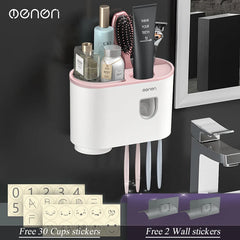 Magnetic Inverted Toothbrush Holder with Automatic Toothpaste Squeezer