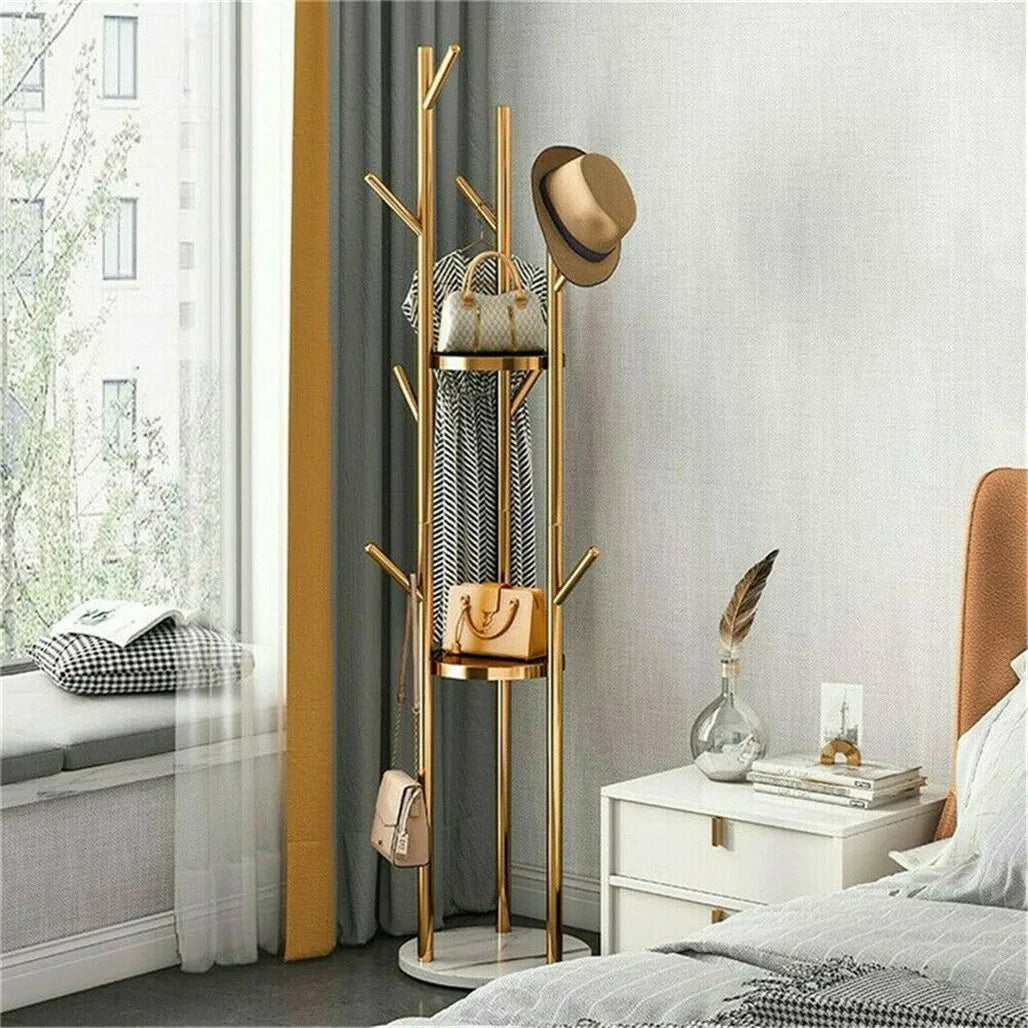 Heavy Duty Gold Metal Marble Coat Rack Stand - Luvasmr