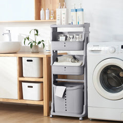4-Tier Storage Rack Laundry Basket with Wheels