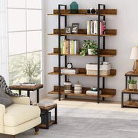 5-Tier Industrial Standing Bookshelf with Iron Pipe Frame - Luvasmr
