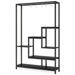5-Tier Tall Indoor Plant Stand with Metal Frame and Hanging Hooks
