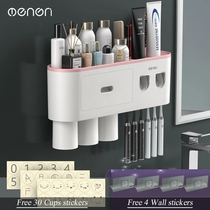 Magnetic Inverted Toothbrush Holder with Automatic Toothpaste Squeezer - Luvasmr