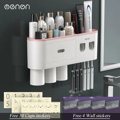 Magnetic Inverted Toothbrush Holder with Automatic Toothpaste Squeezer