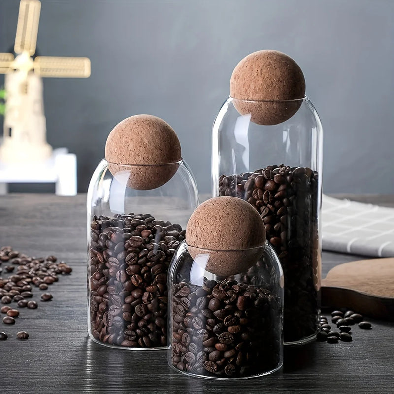 3-Piece Glass Storage Jar Set with Ball Cork Lids - Luvasmr