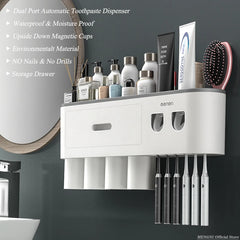 Magnetic Inverted Toothbrush Holder with Automatic Toothpaste Squeezer