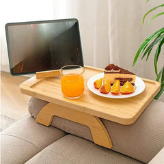 Bamboo Sofa Tray Table with Clip-On Side and Phone Holder