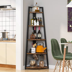 5-Tier Corner Wooden Bookcase with Storage Shelves