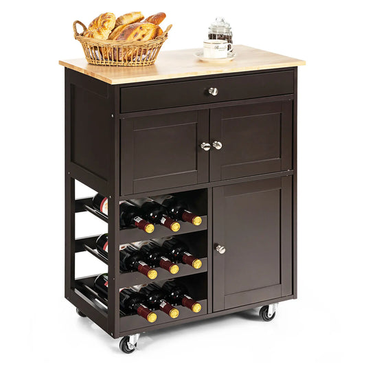3-Tier Rolling Kitchen Trolley with Wine Rack