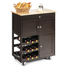 3-Tier Rolling Kitchen Trolley with Wine Rack