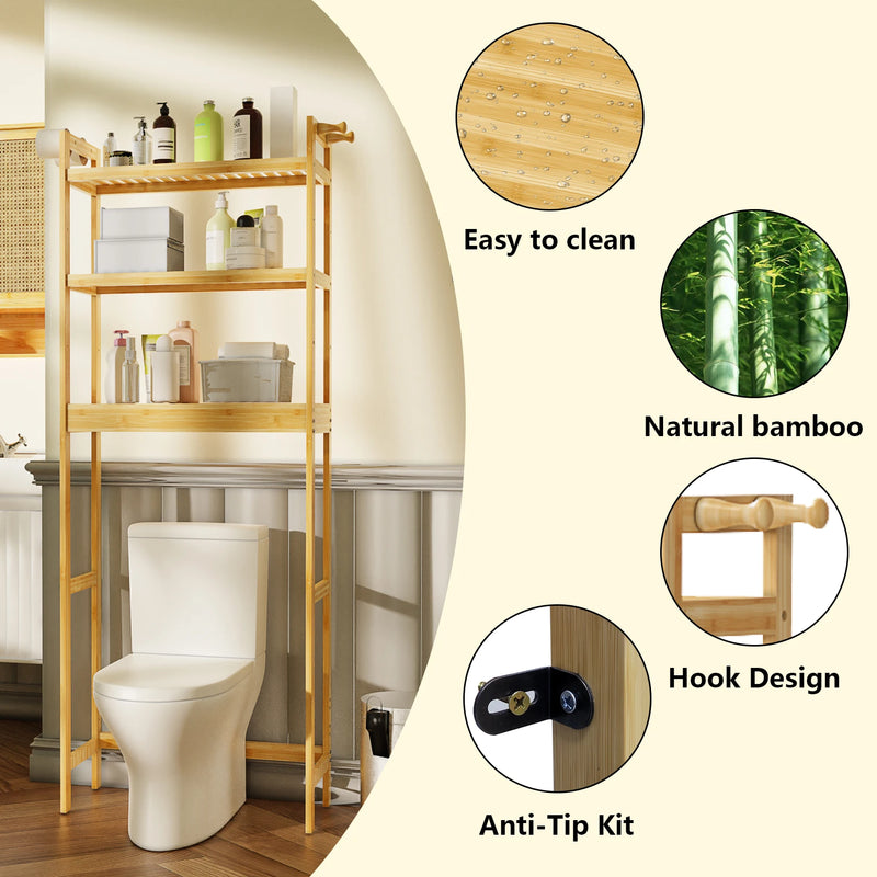 Bamboo Bathroom Finishing Rack with Adjustable Shelves - Luvasmr