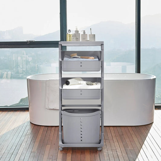 4-Tier Storage Rack Laundry Basket with Wheels
