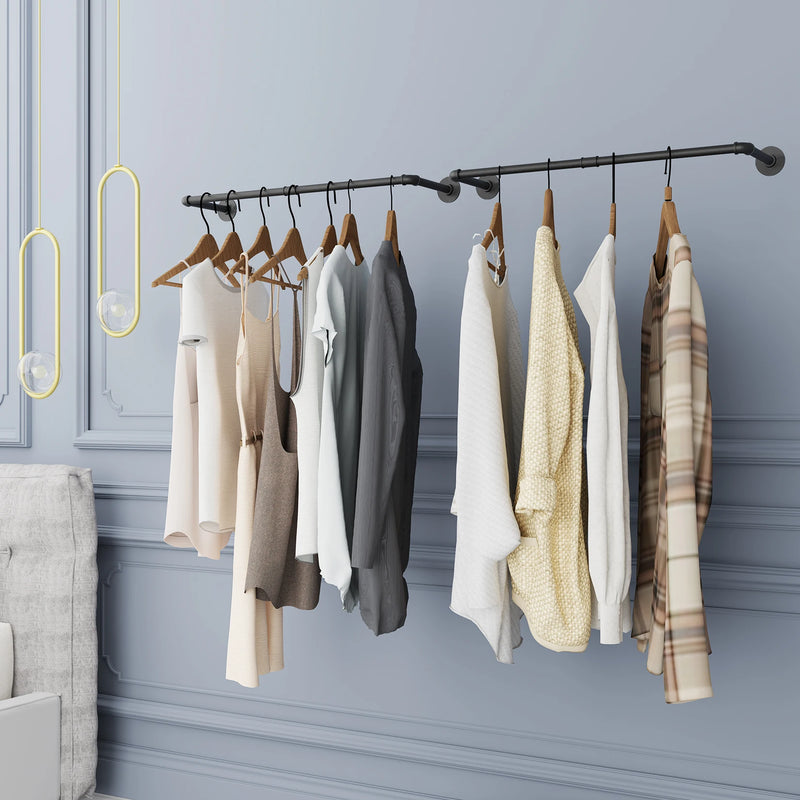 Wall Mounted Industrial Pipe Clothes Rail Rack Pack of 2 - Luvasmr