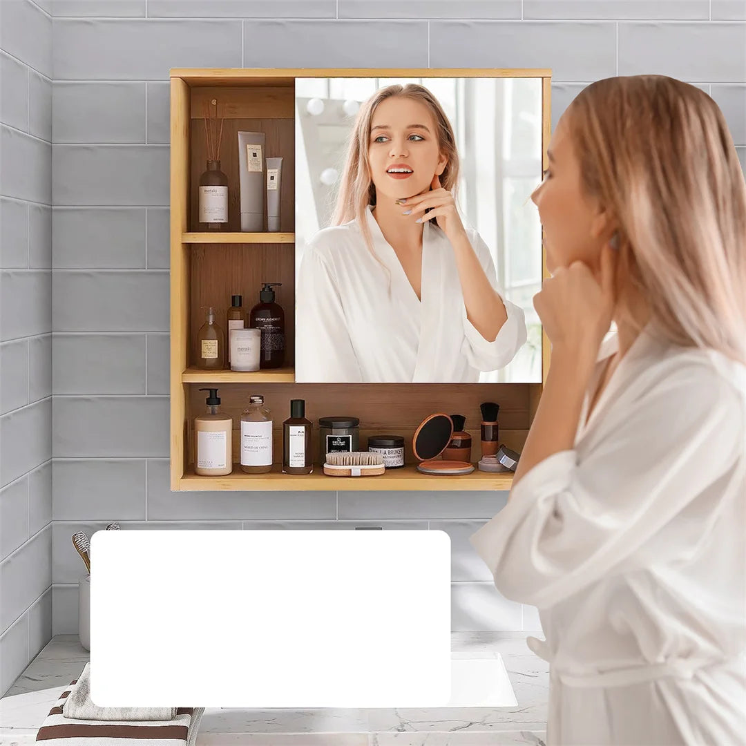 Wall Mounted Bamboo Bathroom Vanity Mirror Cabinet - Luvasmr