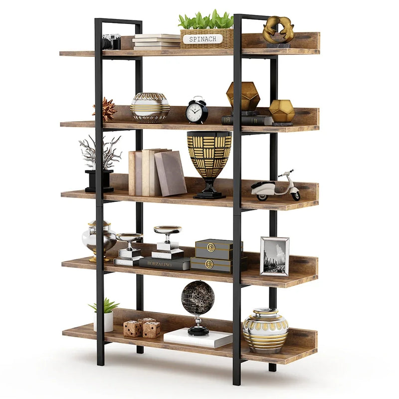5-Tier Industrial Standing Bookshelf with Iron Pipe Frame - Luvasmr