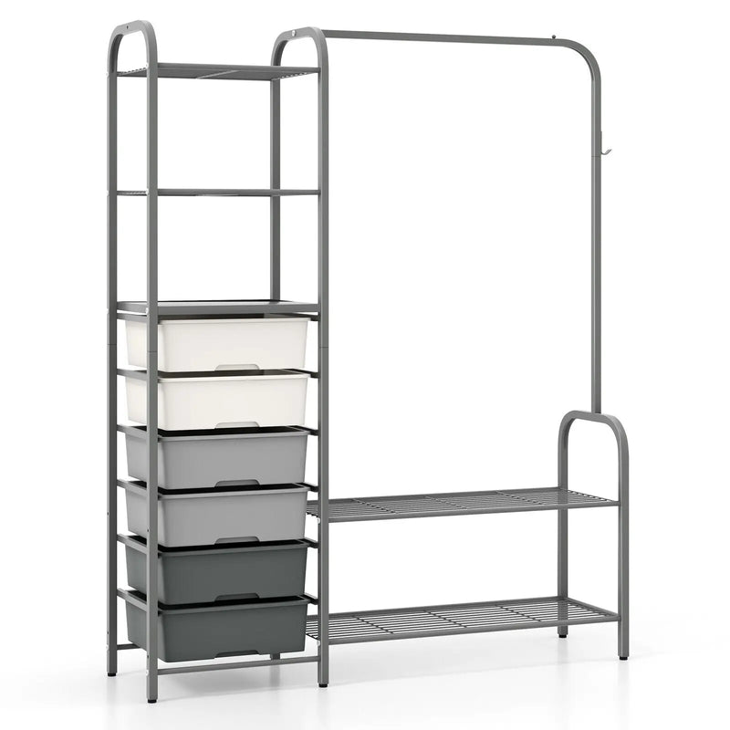 3-Tier Clothes Rails Stand Garment Coat Rack with 6 Storage Drawers - Luvasmr