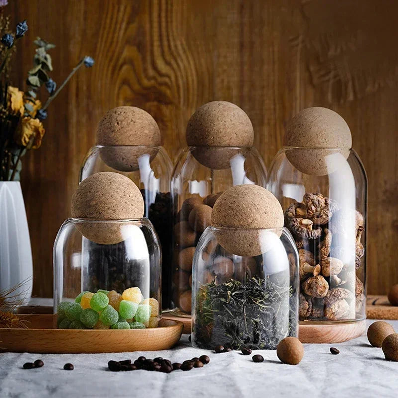 Clear Glass Storage Jar with Cork Lid Airtight Canister - Luvasmr