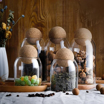 Clear Glass Storage Jar with Cork Lid Airtight Canister - Luvasmr