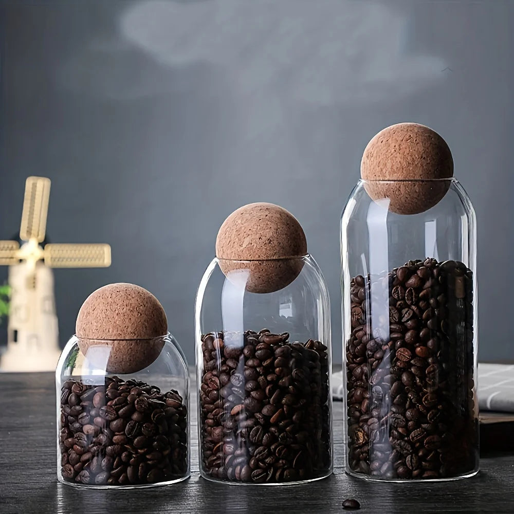 3-Piece Glass Storage Jar Set with Ball Cork Lids - Luvasmr