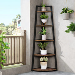 5-Tier Corner Wooden Bookcase with Storage Shelves