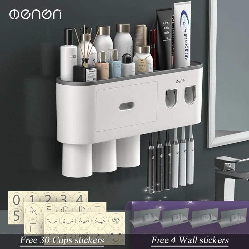Magnetic Inverted Toothbrush Holder with Automatic Toothpaste Squeezer - Luvasmr