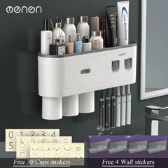 Magnetic Inverted Toothbrush Holder with Automatic Toothpaste Squeezer
