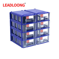 Stackable mini storage bins in purple, ideal for organizing small items, featuring clear drawers for easy access.