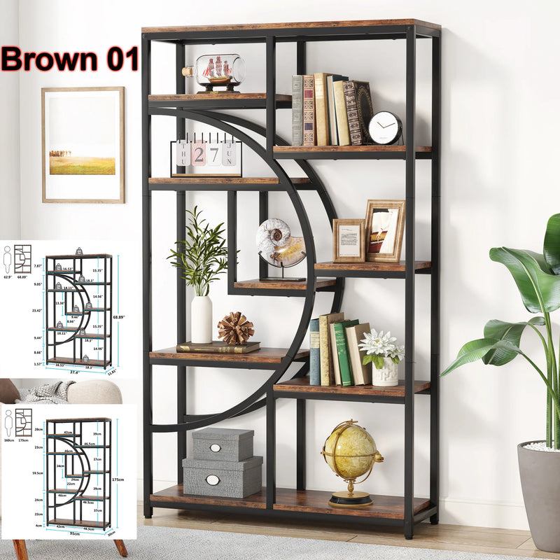 5-Tier Industrial Etagere Rustic Bookcase with iron frame and wood shelves, perfect for stylish storage and decor.