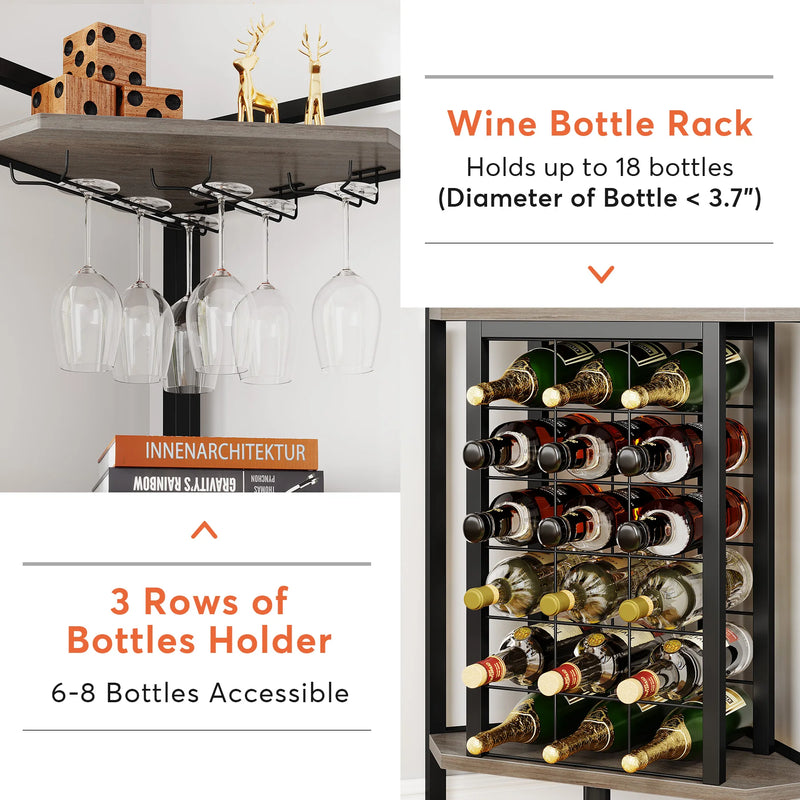 4-Tier Corner Wine Rack with Glass Holder and Storage Shelves - Luvasmr